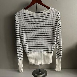 Theory Women’s Black Ivory Striped Boat Neck Pullover Sweater Top M Coastal